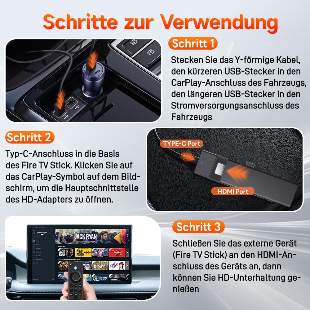 Carlinkit Car TV HDMI 2026 for Fire TV Stick Konverter, HD HDMI Auto Adapter Cast Video/Game zum Aut