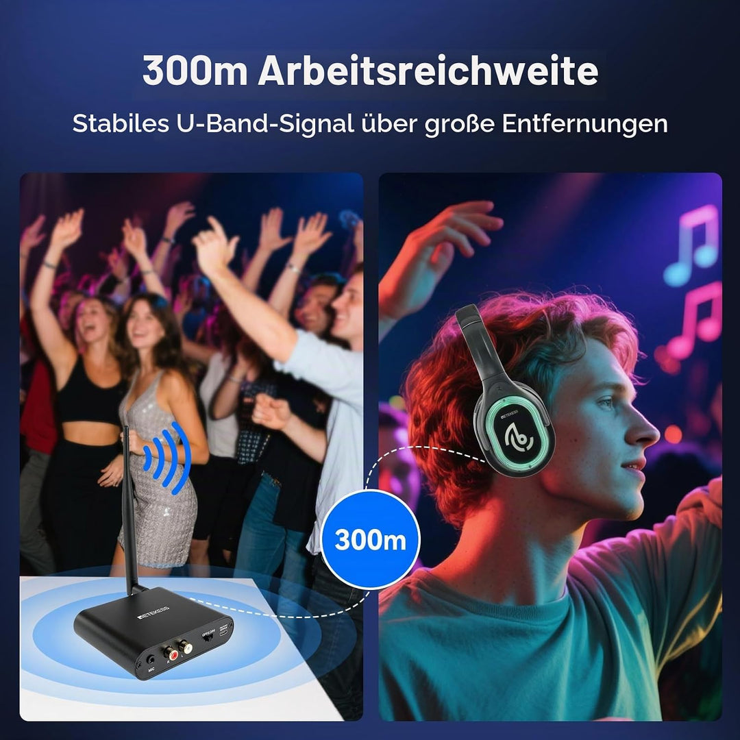 Retekess TA004 Silent Disco Kabelloser Kopfhörer, 3 Kanäle optional, HiFi-Stereo-Audio-Receiver-Kopf