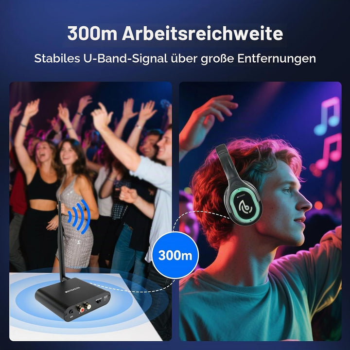 Retekess TA004 Silent Disco Kabelloser Kopfhörer, 3 Kanäle optional, HiFi-Stereo-Audio-Receiver-Kopf
