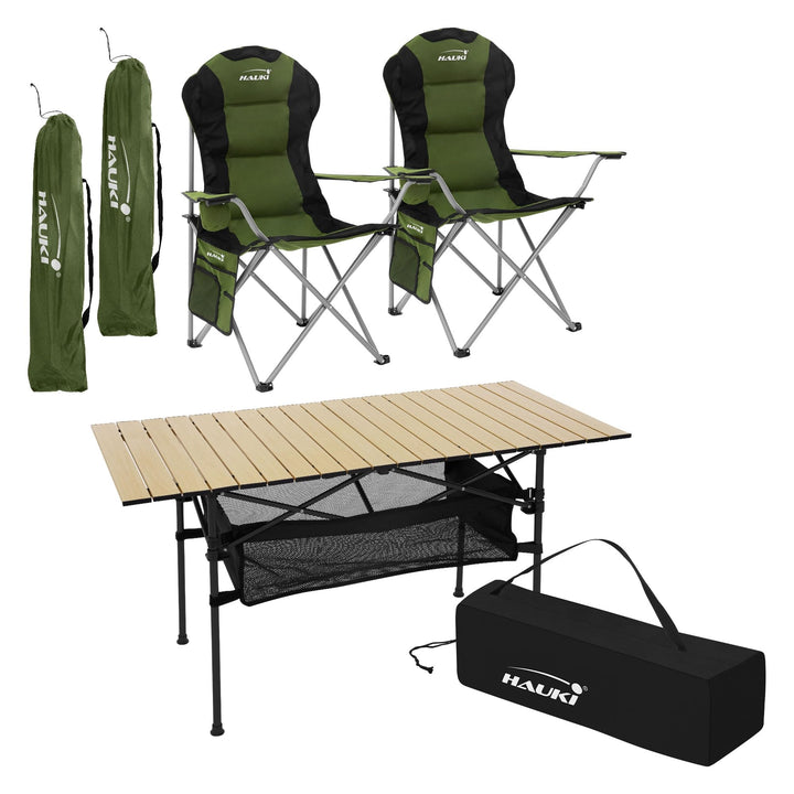 Hauki Campingmöbel Set 3tlg. Campingtisch faltbar Beige mit 2 Campingstühlen Khaki, Camping-Set für
