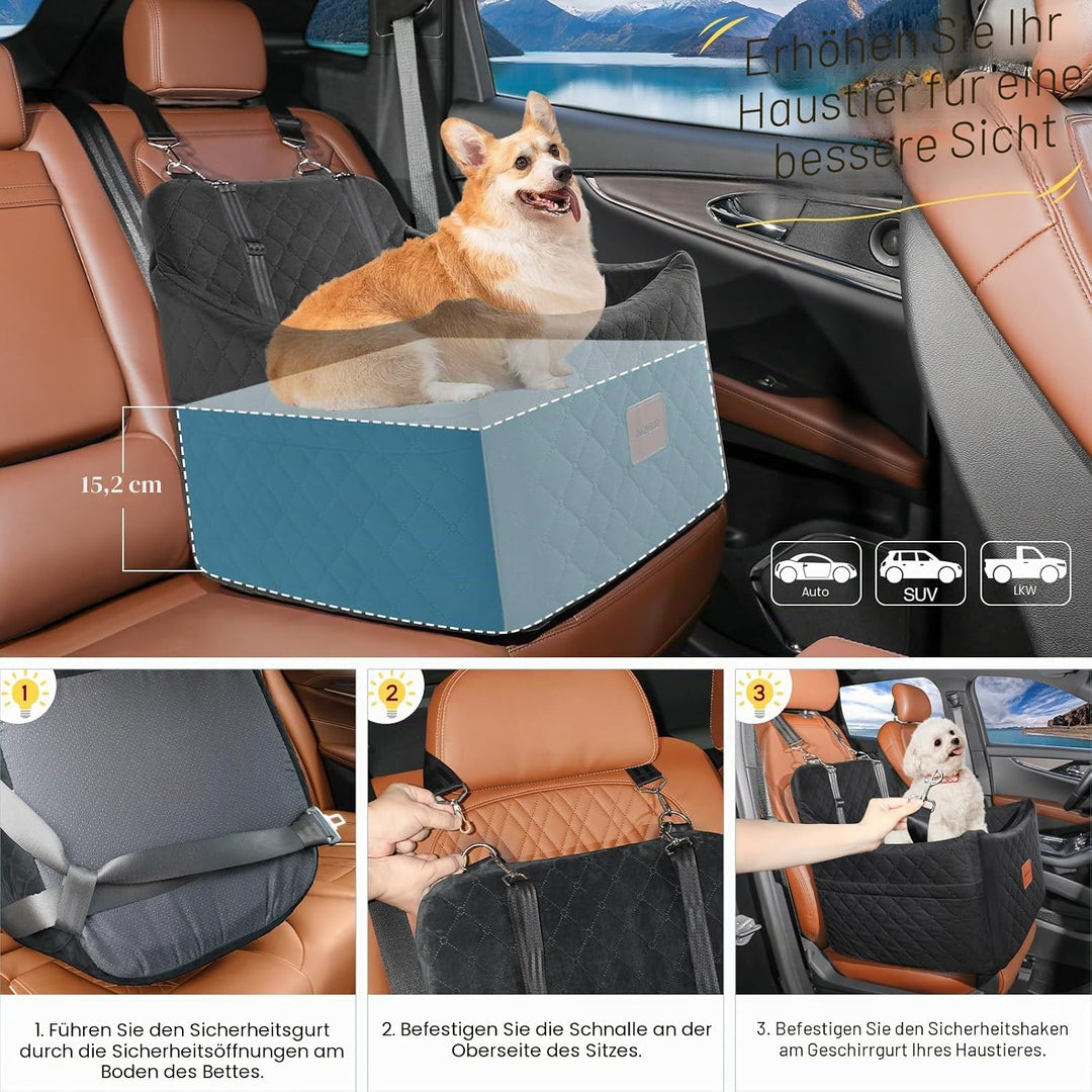 Hunde Autositz für kleine bis mittlere Hunde, Memory Foam erhöhte Kissen Hundeautositz,abnehmbar und