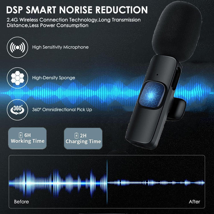 Wireless Lavalier Microphone, Mini Microphone for iOS/Android, 2 Pack Plug & Play, Lavalier Micropho