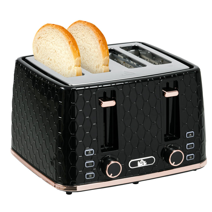 HOMCOM Toaster 4 Scheiben mit 7 Bräunungsstufen, Edelstahl mit Brötchenaufsatz, Auftaufunktion, Aufw