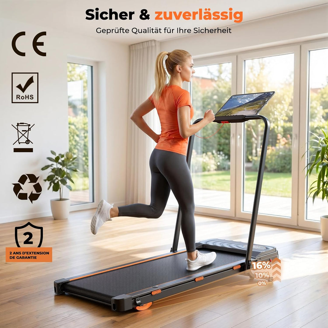 JAGJOG Walking Pad mit 16% Auto-Steigung und Bluetooth-Lautsprecher | Klappar,1-12km/h,2.5PS-Motor,A