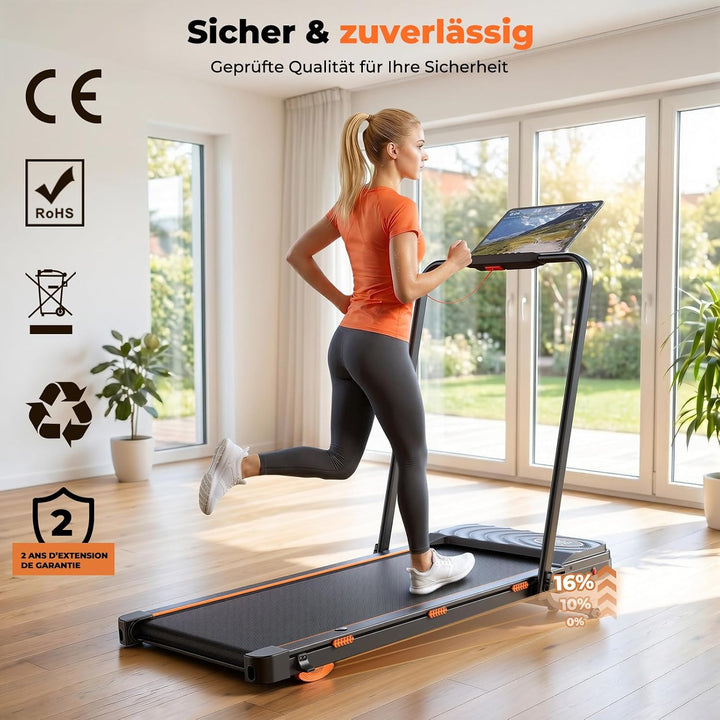 JAGJOG Walking Pad mit 16% Auto-Steigung und Bluetooth-Lautsprecher | Klappar,1-12km/h,2.5PS-Motor,A