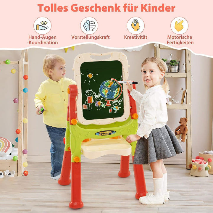 GOPLUS Staffelei mit Doppelseitiger Tafel, Drehbare & Magnetische Maltafel mit Füssen in 2 Verschied