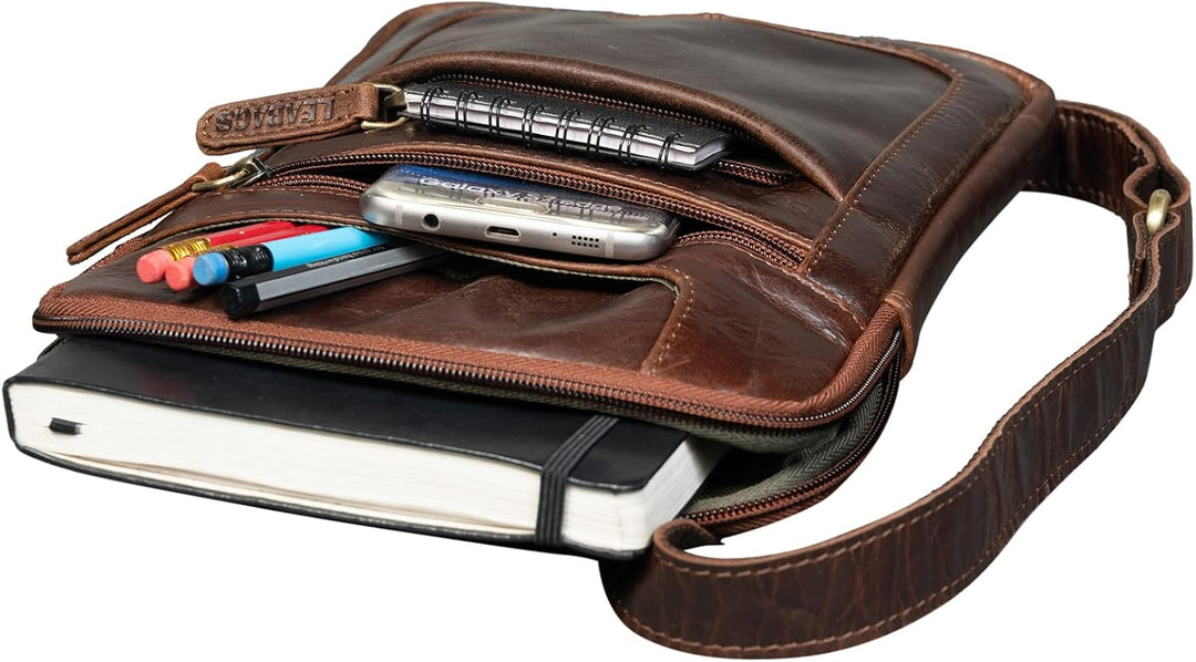 LEABAGS Leder Umhängetasche Herren & Damen I Messenger Bag mit Schultergurt I Schultertasche I Arbei