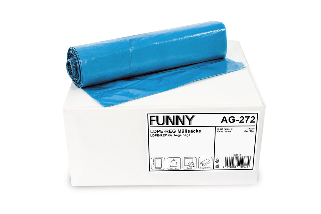 Funny AG-272 LDPE Müllsäcke, 700 x 1100 mm - Typ 80, Blau, Circa 120 L, 250