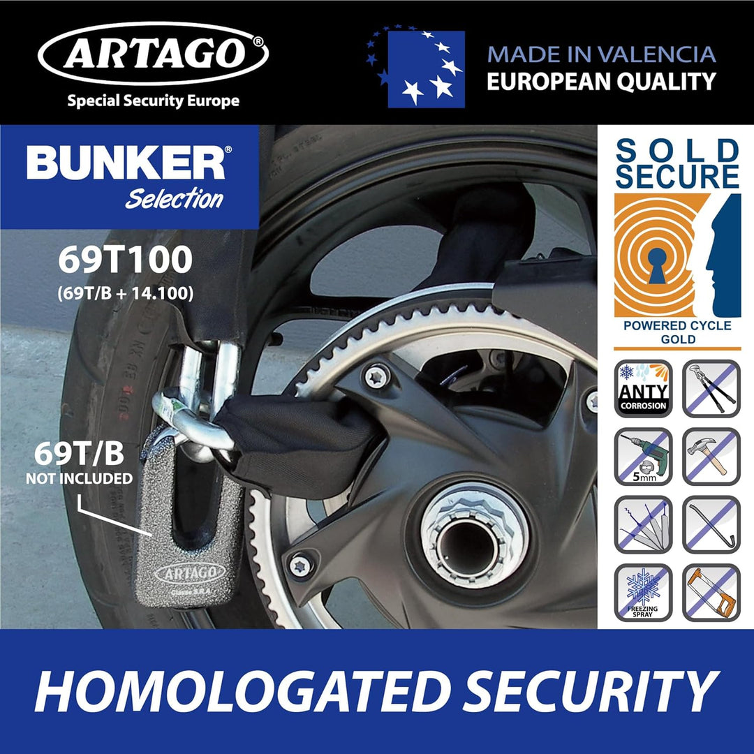 Artago 14.100 Kette Motorrad kombinierbar ø15 homologiert SOLD SECURE GOLD, besondere Sicherheit BUN