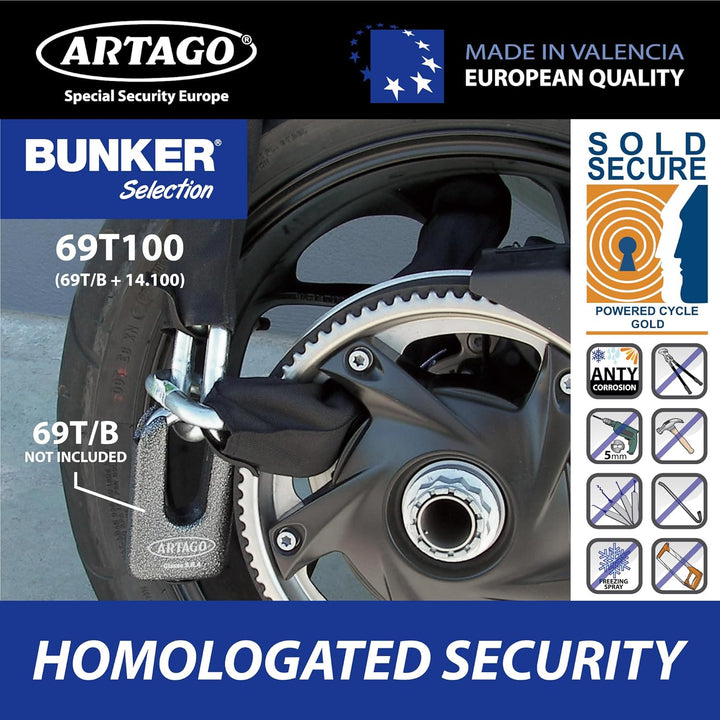 Artago 14.120 Kette Motorrad kombinierbar ø15 homologiert Sold Secure Gold, besondere Sicherheit Bun
