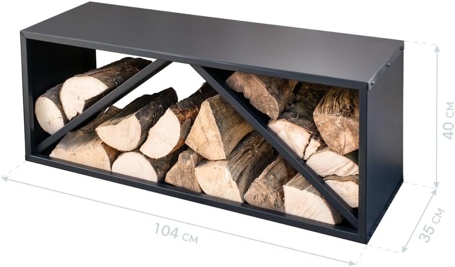 WESTMANN Kaminholzregal aus Stahl | 104x34x40 cm Schwarz | Feuerholzregal für den Innen- & Aussenber