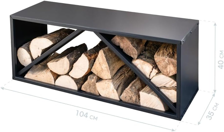 WESTMANN Kaminholzregal aus Stahl | 104x34x40 cm Schwarz | Feuerholzregal für den Innen- & Aussenber