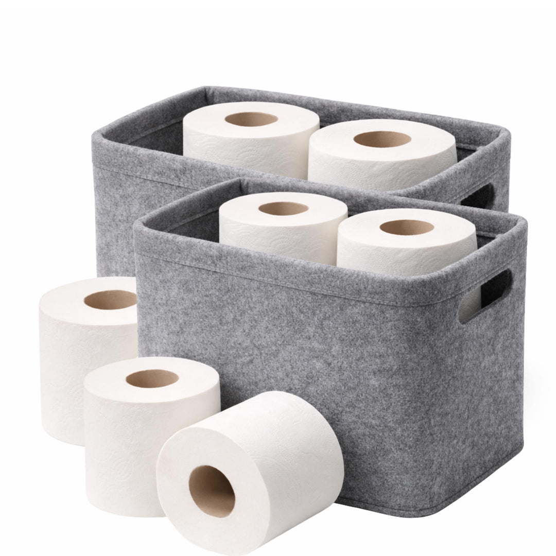 DuneDesign 2X Filz Aufbewahrungsbox - Bad Toilettenpapier Aufbewahrung - Box Set für 8 Klorollen 2 X