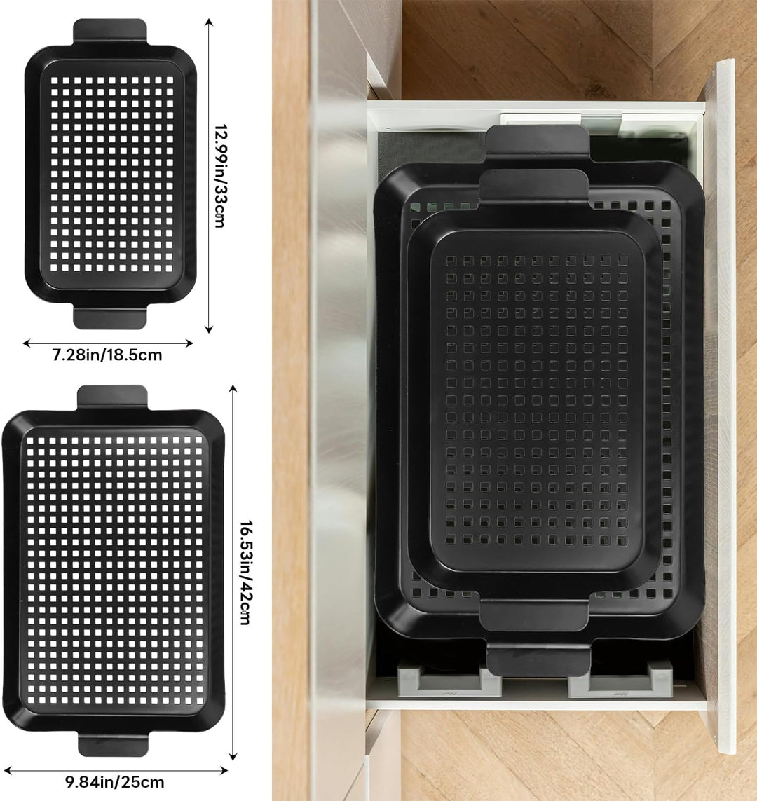 Outdoor-Grillplatte, 2-in-1 schwarzes Grill-Teller-Set, hitzebeständige Edelstahl-Grillplatte