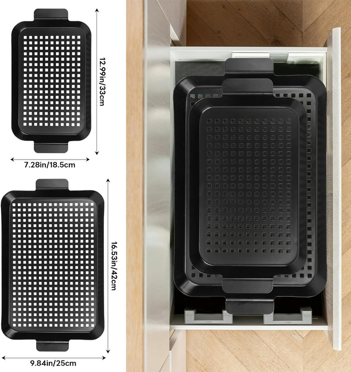Outdoor-Grillplatte, 2-in-1 schwarzes Grill-Teller-Set, hitzebeständige Edelstahl-Grillplatte