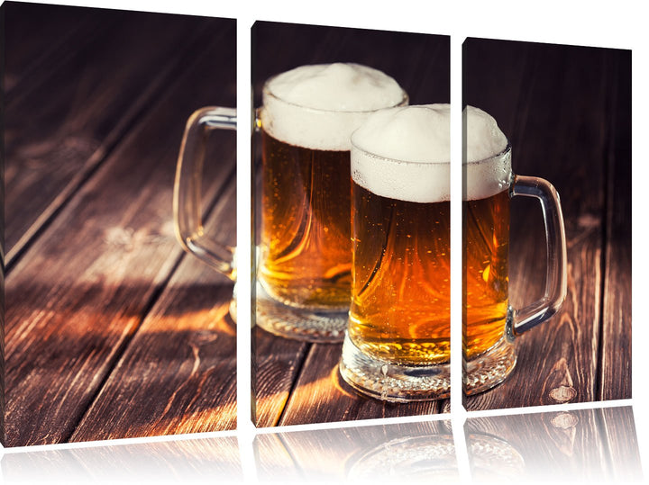 Pixxprint Zwei Masskrüge Bier 3-Teiler Leinwandbild 120x80 Bild auf Leinwand