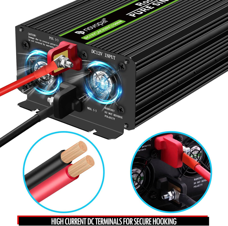 novopal 1500W KFZ reiner Sinus Spannungswandler-Auto Wechselrichter 12v auf 230v Umwandler-Inverter