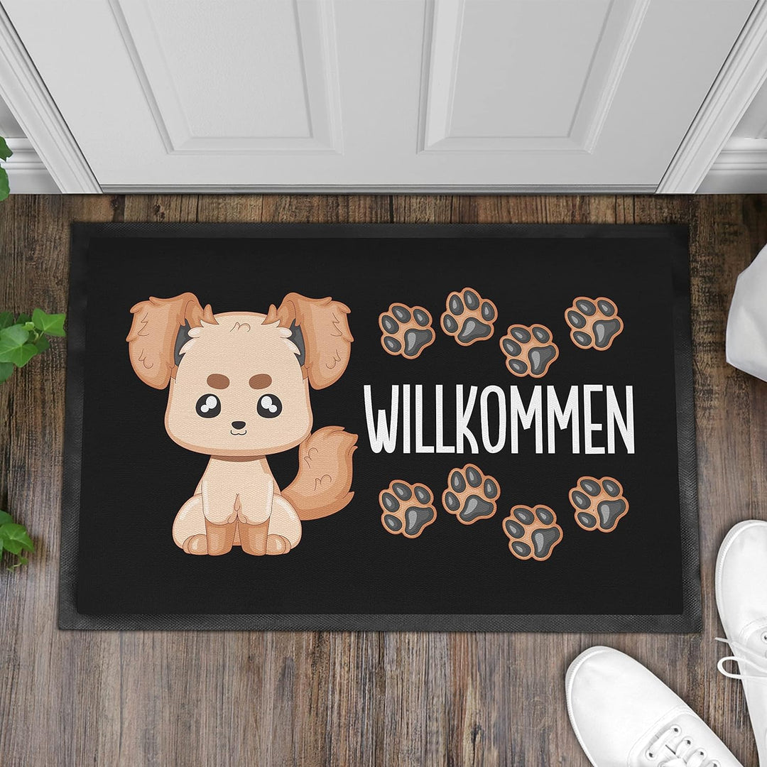 Trendation - Willkommen Fussmatte Hunde Grafik Niedlich Geschenk Hunde-Besitzerin Aussen und Innenbe