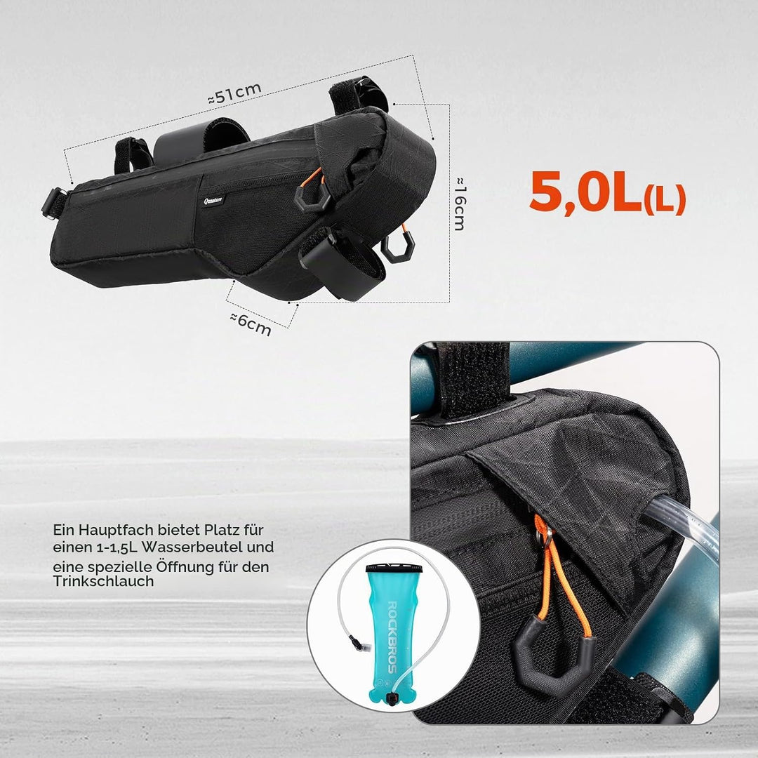 Fahrrad Rahmentasche Fahrradtasche, wasserdichte Fahrradtasche unter dem Schlauch, 5L mit Aussentasc