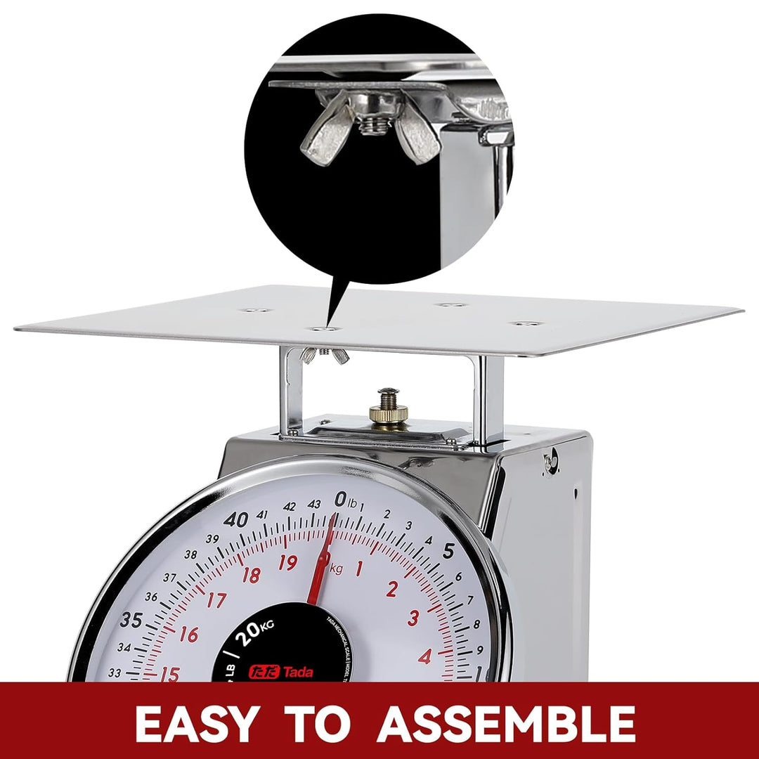 Tada Mechanische Küchenwaage, 20 kg, Edelstahl, robust, Portionskontrolle, Lebensmittelwaage