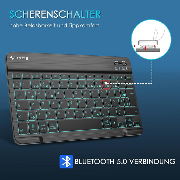 Fintie Beleuchtete Tablet Tastatur (Deutsches Layout QWERTZ), 10 Zoll Bluetooth Tastatur mit Hinterg