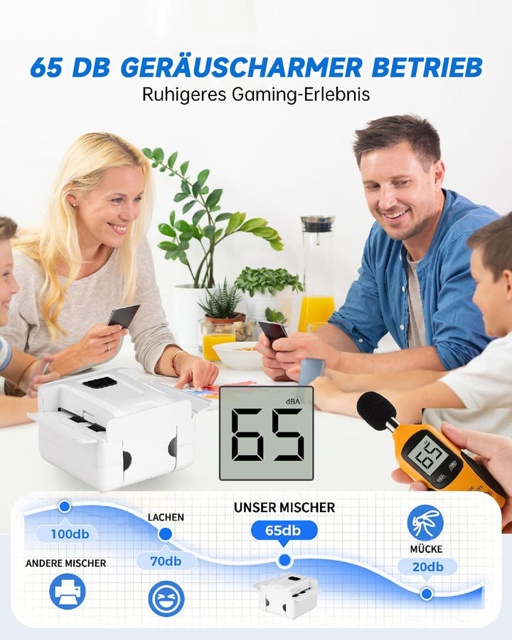 Kartenmischmaschine Elektrische, Geräuscharmer Kartenmischer mit 3000mAh Akku, Spielkartenablage, Mi