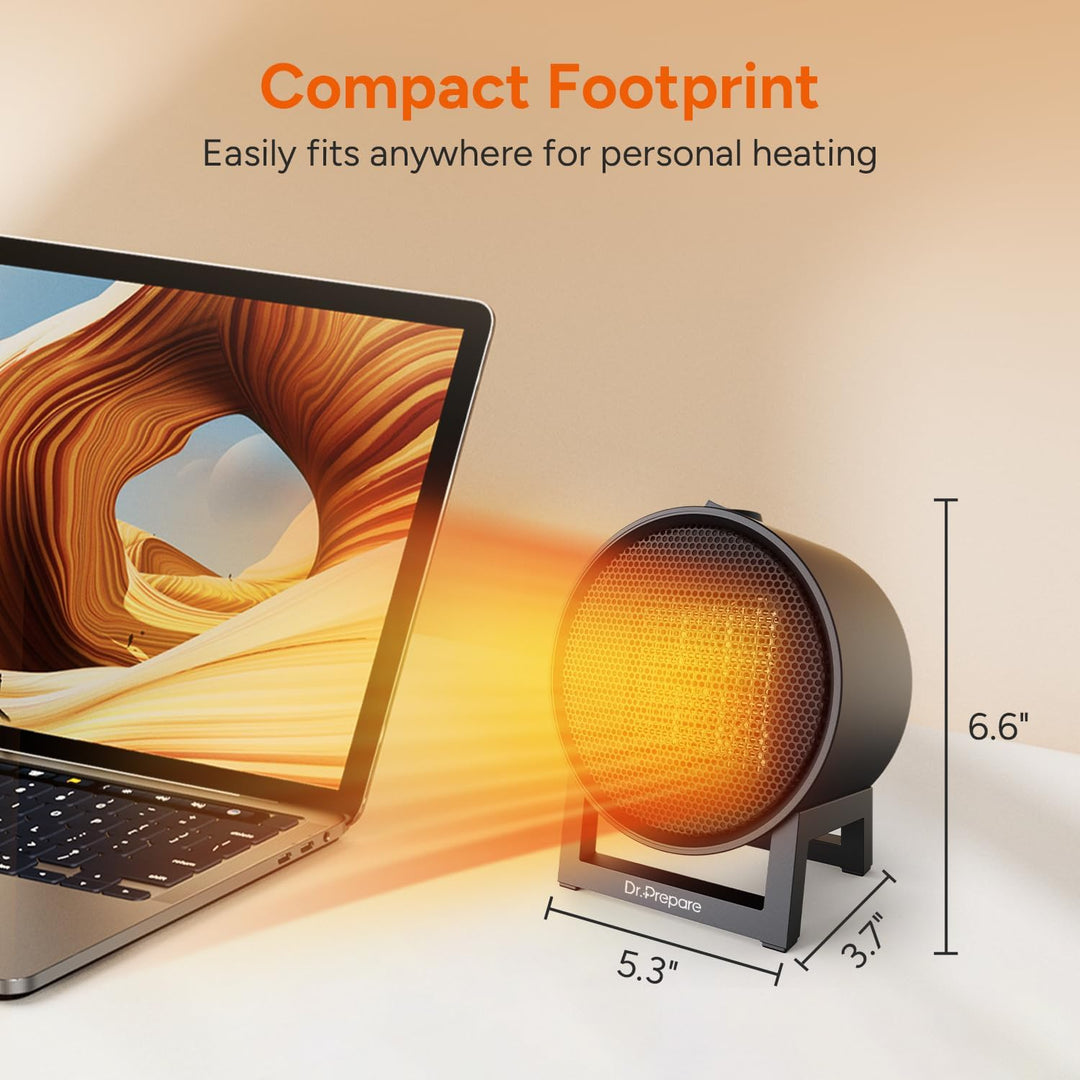 Dr.Prepare Heizlüfter, Mini Heizung mit 2 Heizmodi Schnelles Aufheizen Umkippsicherung & Überhitzung