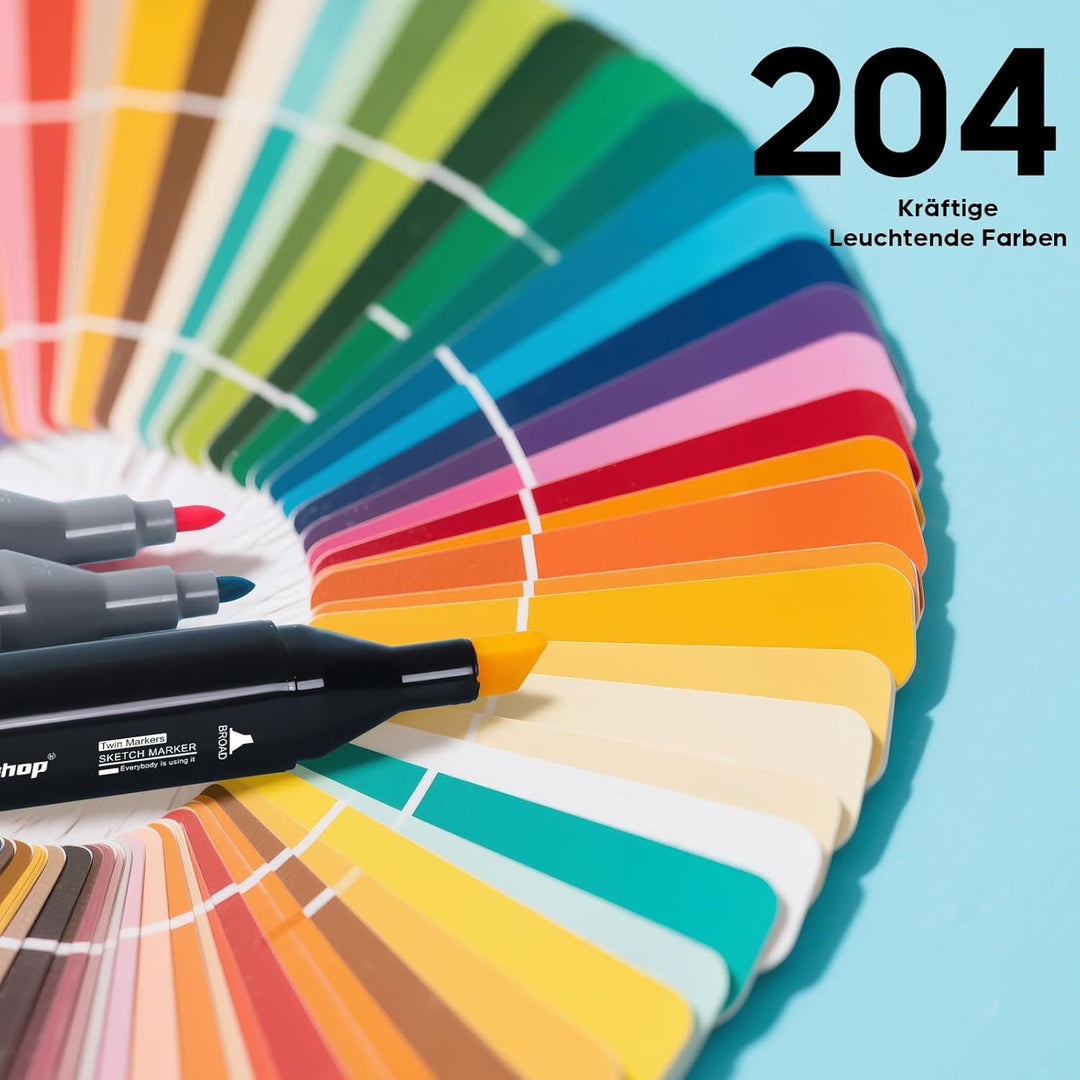TongfuShop 204 Farben Marker Set, Permanent Marker Markierungsstifte mit Doppelter Spitzen, Textmark