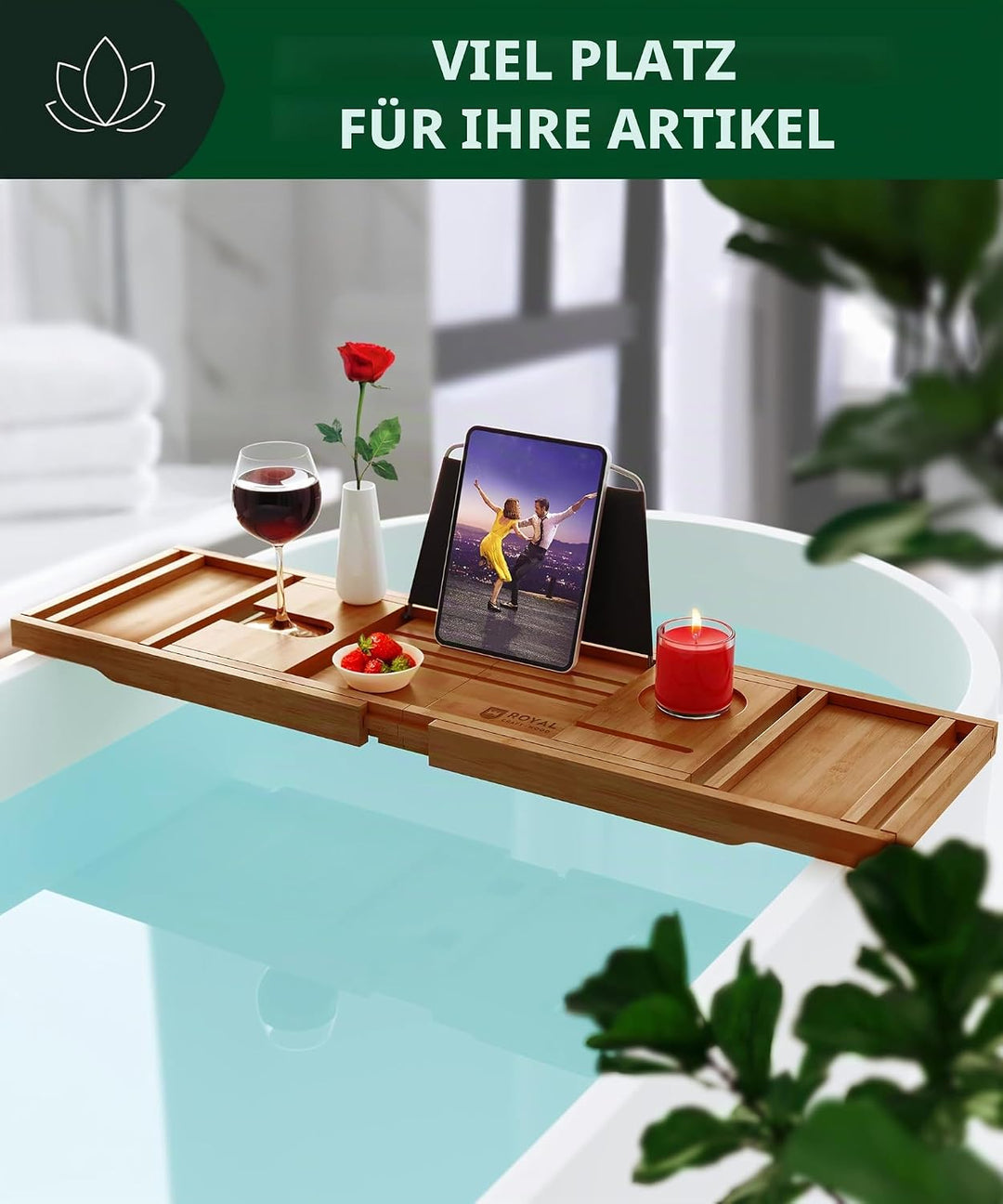 ROYAL CRAFT WOOD Badewannenablage aus Bambus, inkl. Seifenhalter, Braun, Braun