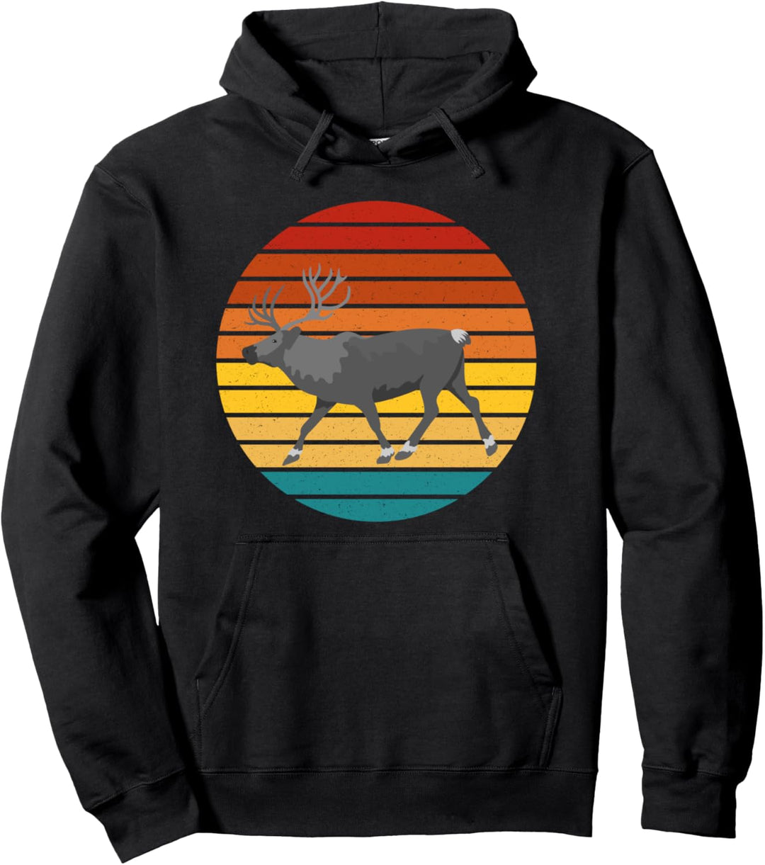 Vintage Retro Sonnenuntergang Hirsch Elch Buck Jagd Jäger Pullover Hoodie