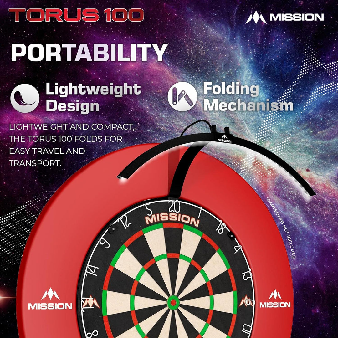 Mission Darts TOR100 Torus 100 | Dartscheibe LED klappbar tragbar Dartscheibe Reise Beleuchtungssyst