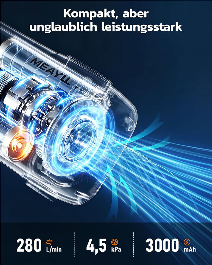 Elektrische Luftpumpe Akku, 3000mAh Mini Luftpumpe mit 4,5 kPa, 280 L/min,USB-C Aufblas- und Entlüft