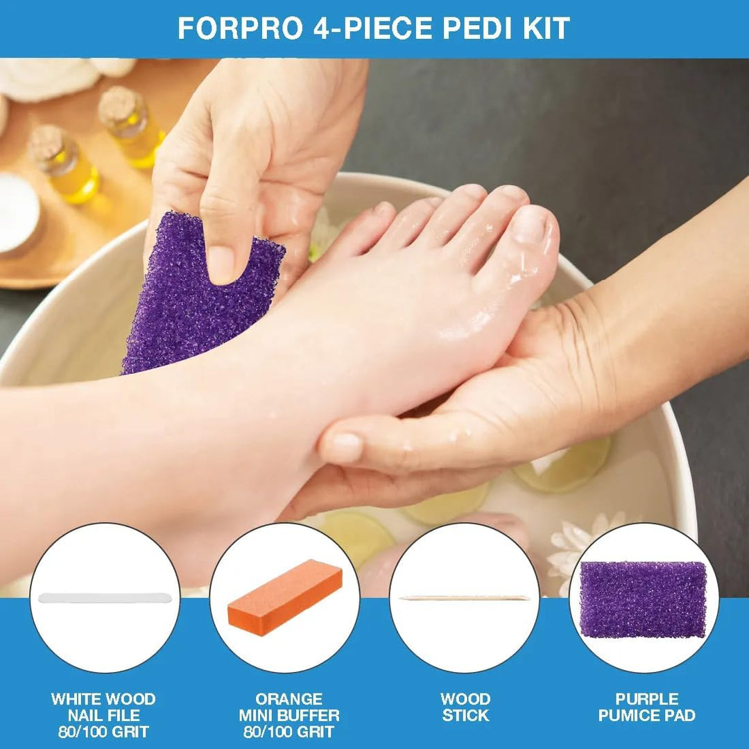 ForPro Pediküre-Set, 4-teilig, 100 Stück, einzeln verpackt, lila Bimsstein, weisse Holznagelfeile Kö