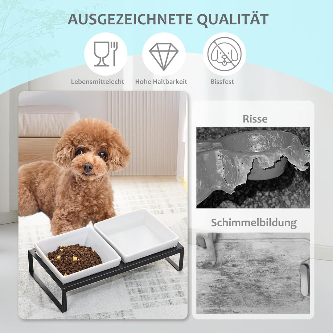 Hundenapf Keramik - Futternapf Hund Erhöht - Fressnapf für Mittelgrosse Hunde - Doppel Napf mit Stän