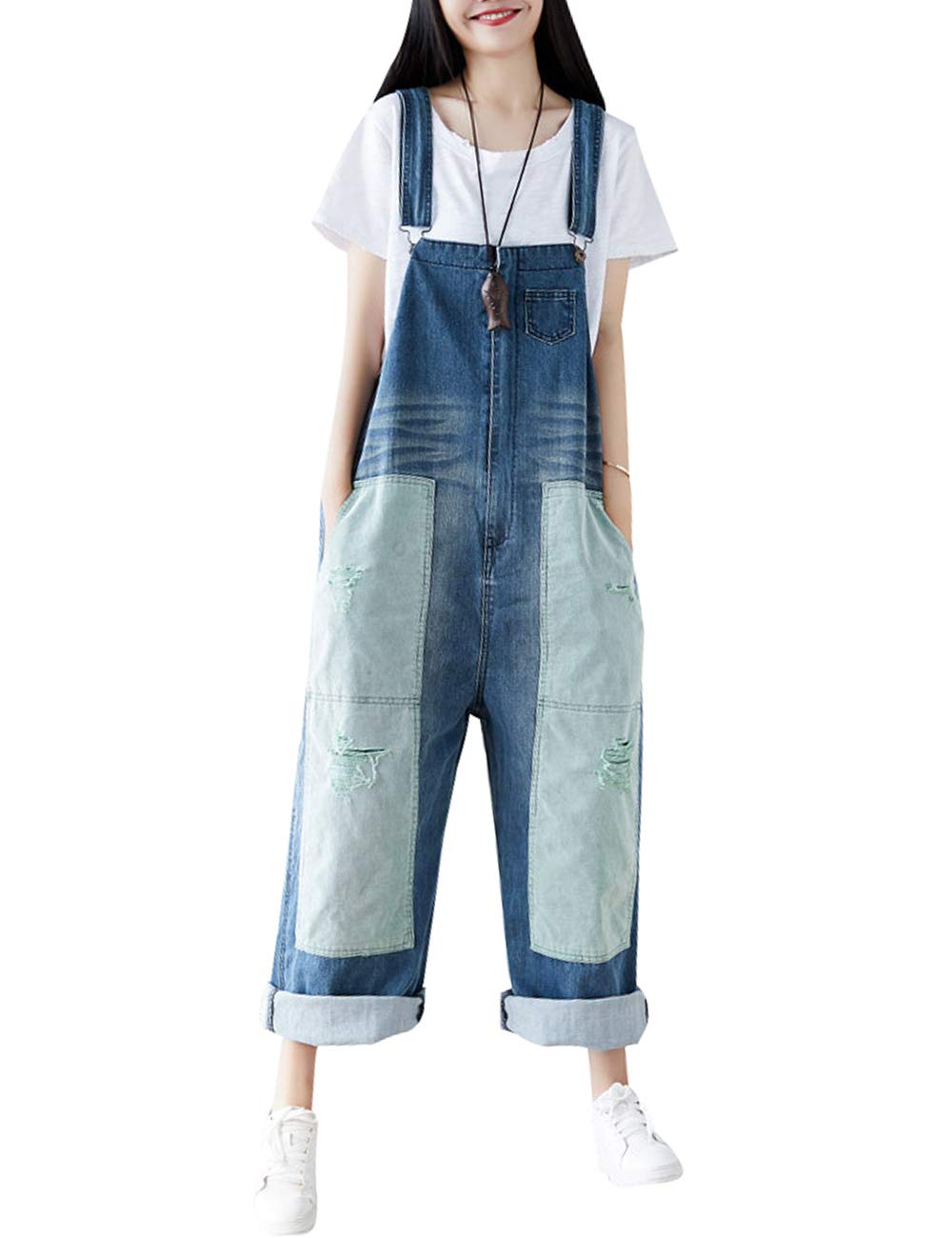 Youlee Damen Strappy Overalls Beiläufig Overall Baumwolle Latzhose Einheitsgrösse Stil 2 Blau, Einhe