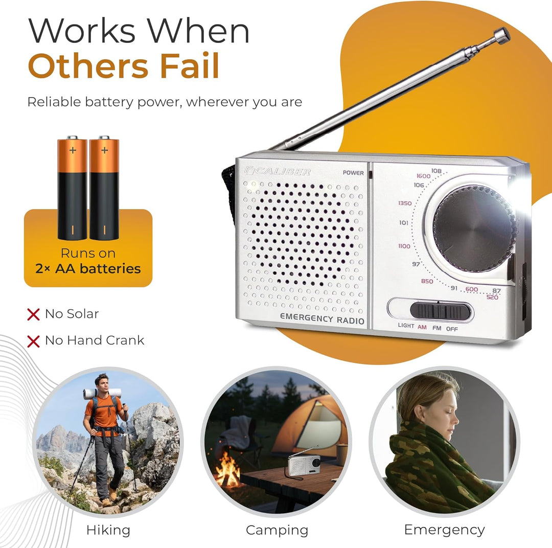 Caliber FM/AM Radio Batteriebetrieben mit Taschenlampe - Notfall Kit - Tragbares Radio - Kopfhöreran