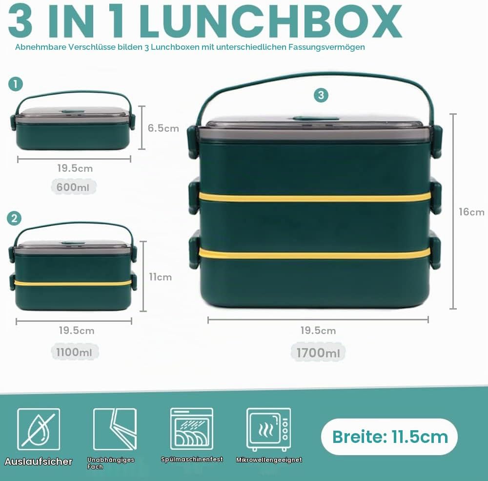 Bugucat Lunchbox Edelstahl 1700ML,Bento Box Brotdose Auslaufsicher Luftdichte Brotzeitbox mit Fächer