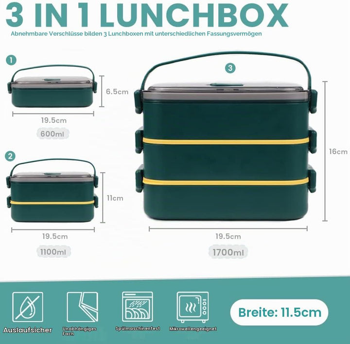 Bugucat Lunchbox Edelstahl 1700ML,Bento Box Brotdose Auslaufsicher Luftdichte Brotzeitbox mit Fächer