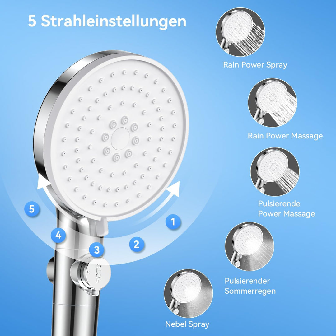 Duschkopf mit Filter, Hochdruck Handbrause mit Schlauch 1.5M, Duschkopf Wassersparender 4.6L/Min, Ho