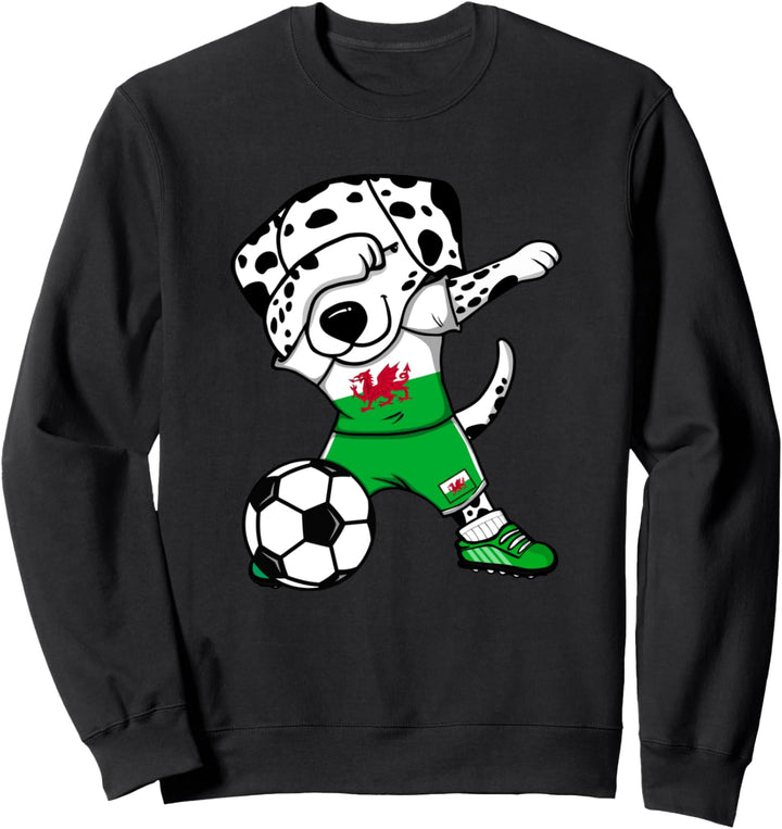 Dabbing Dalmatiner Hund Wales Fussball Walisische Flagge Sweatshirt