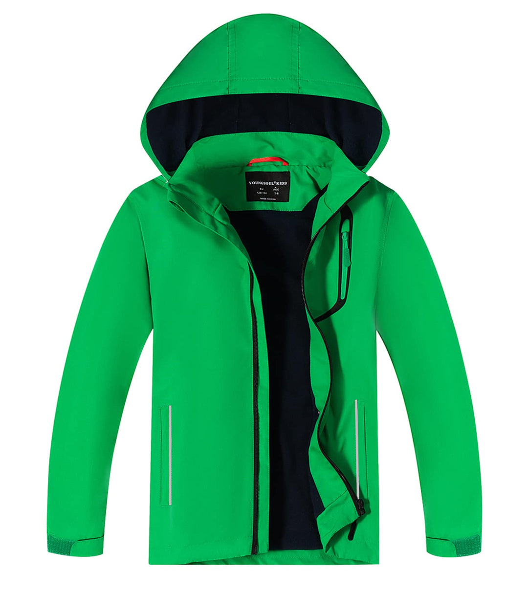 YoungSoul Kinder wasserdichte Regenjacke mit Abnehmbarer Kapuze 104-110 Grün, 104-110 Grün