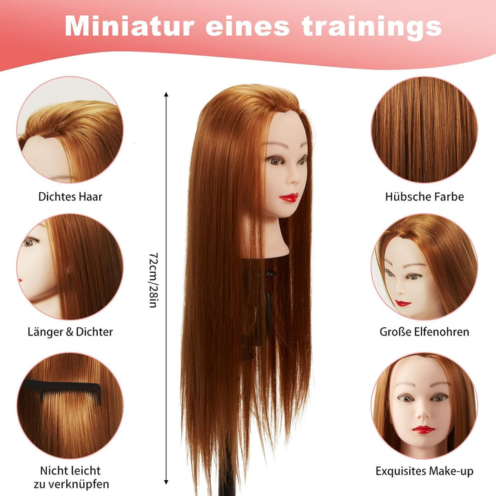 Frisierkopf Trainingsköpfe Übungskopf Friseur 28" Synthetik Haar Trainingskopf Frisurenkopf Puppenko