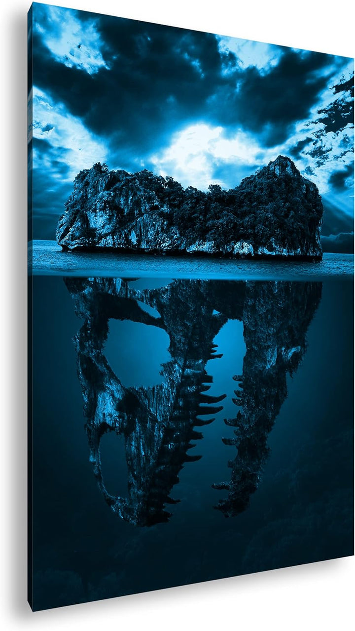 deyoli tropische Totenkopf Insel Format 80x60 Effekt: Monocrome Blau als Leinwandbild, Motiv fertig
