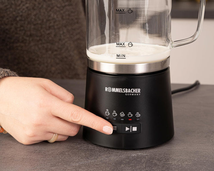 ROMMELSBACHER Milchaufschäumer MS 625, elektrisch, 250 ml zum Schäumen, 500 ml zum Verrühren, Glaska