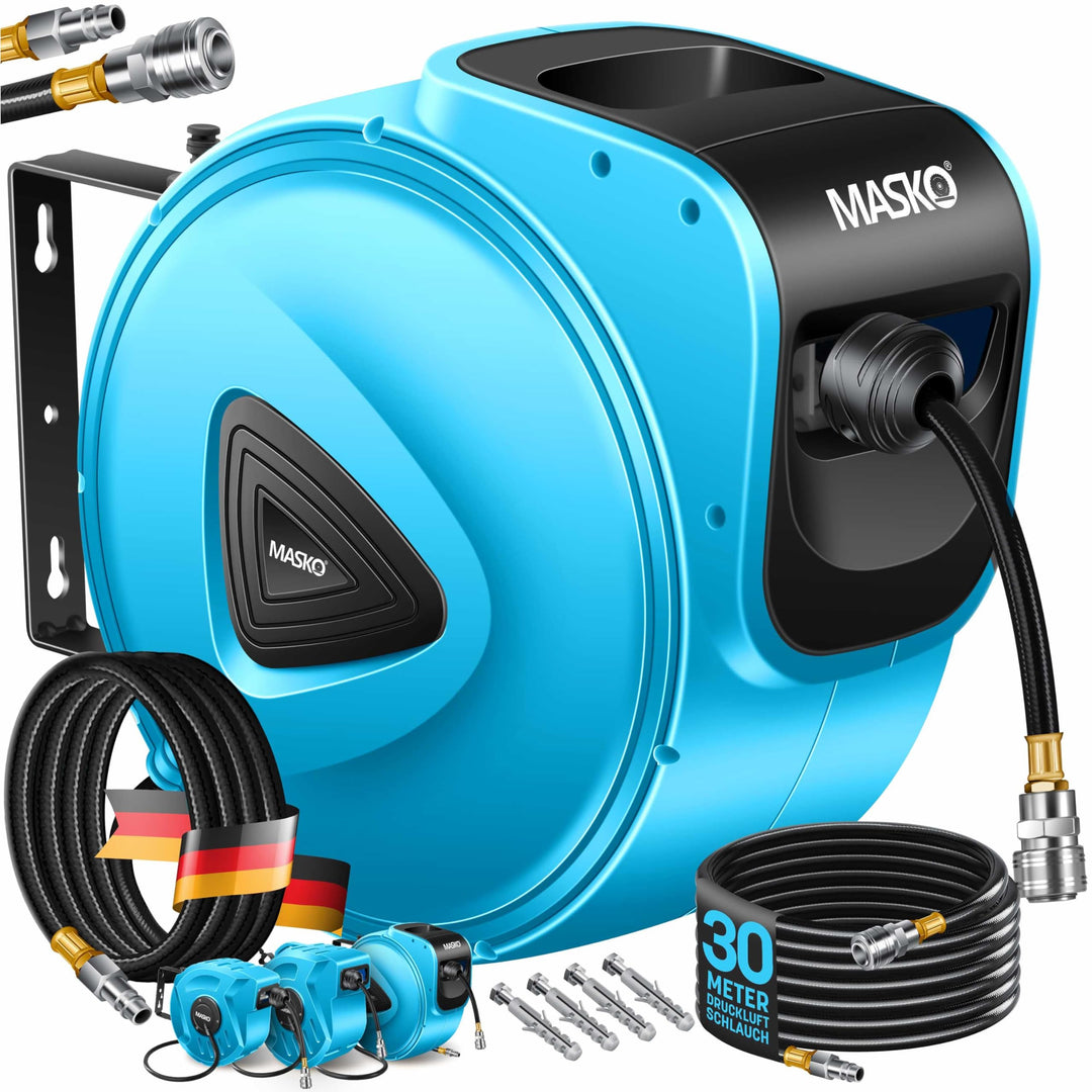 MASKO® 30m Druckluftschlauch Aufroller automatisch 1/4" Anschluss - Schlauchtrommel Wandschlauchhalt