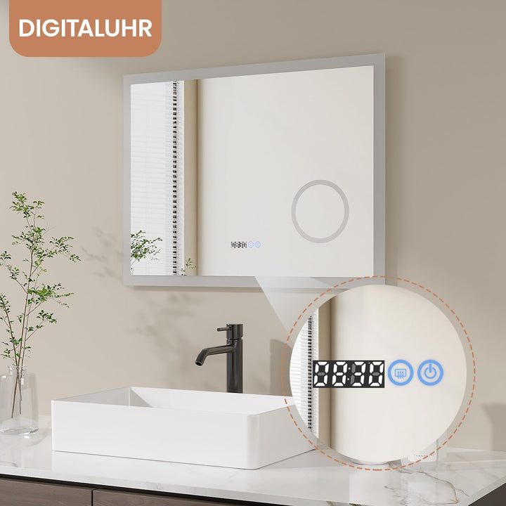 AQUABATOS® 80x60 cm Badspiegel mit Beleuchtung badezimmerspiegel Lichtspiegel LED Wandspiegel, Doppe