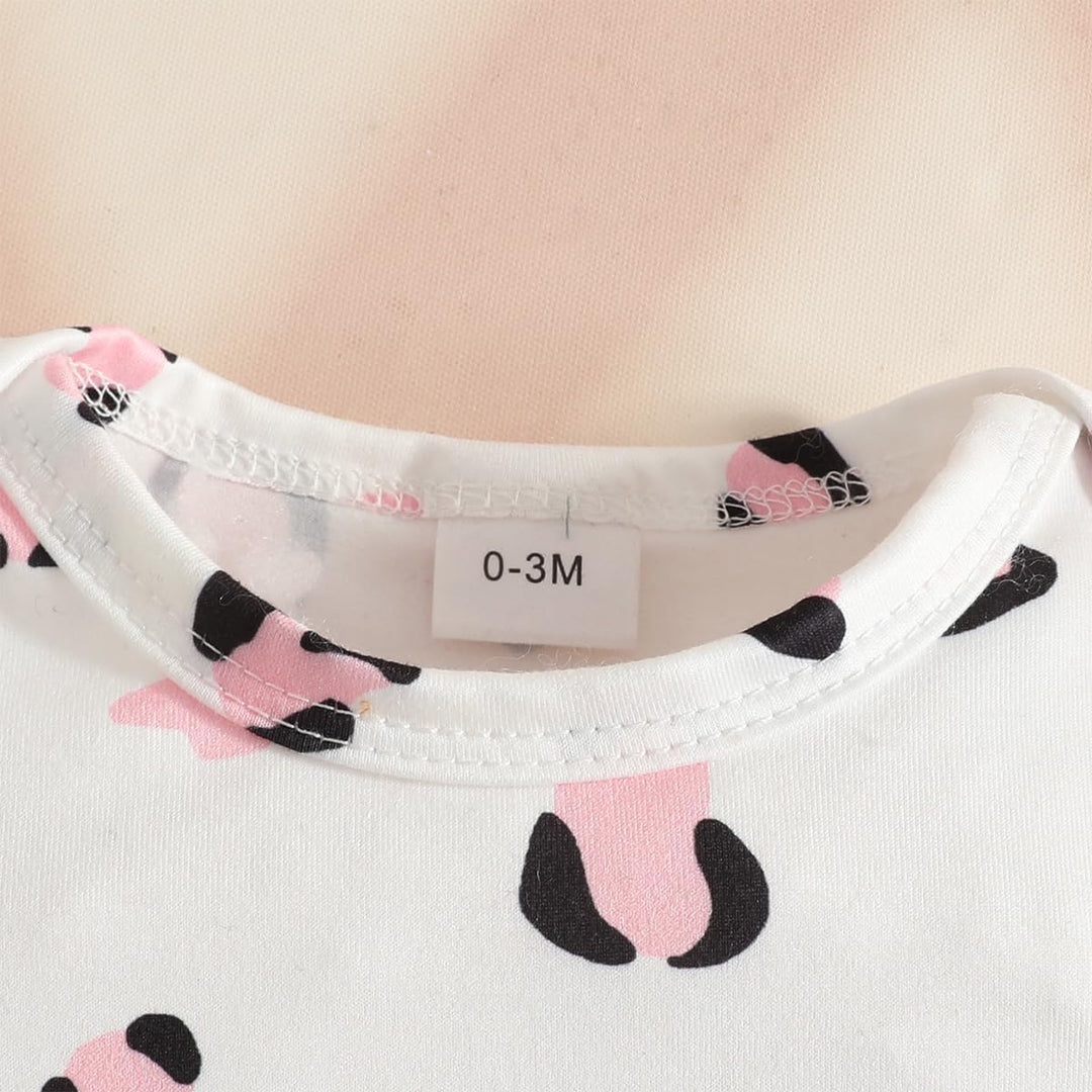 Neugeborenes Baby Mädchen Röcke Sets Kurzarm Rüschen Top + Bedrucktes Overalls Hosenträger Kleid + S