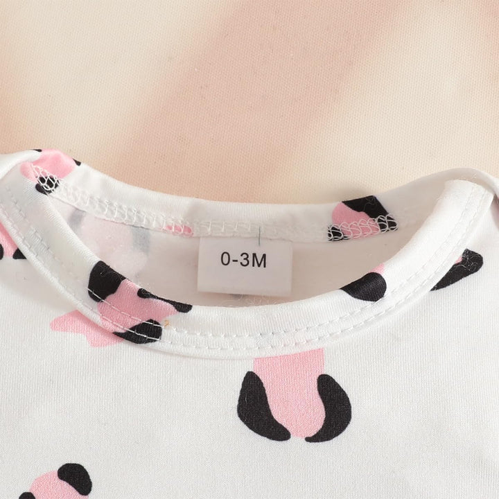 Neugeborenes Baby Mädchen Röcke Sets Kurzarm Rüschen Top + Bedrucktes Overalls Hosenträger Kleid + S