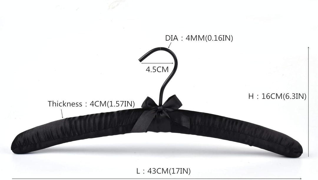Cocomaya 43 cm Extra Large Anti Slip Schwarz Satin Gepolsterter Kleiderbügel No Bumps für Mäntel, Pu