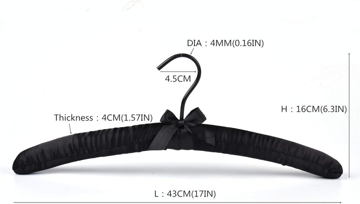 Cocomaya 43 cm Extra Large Anti Slip Schwarz Satin Gepolsterter Kleiderbügel No Bumps für Mäntel, Pu
